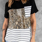 Mixed Print Color Block Round Neck Tee Shirt