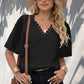 Swiss Dot Lace Trim Flutter Sleeve V-Neck Blouse