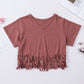 V-Neck Fringe Hem T-Shirt