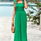 Frill Trim Tie Shoulder Wide Leg Jumpsuit with Pockets