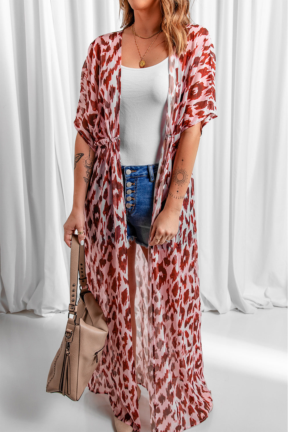 Animal Print Half Sleeve Duster Kimono