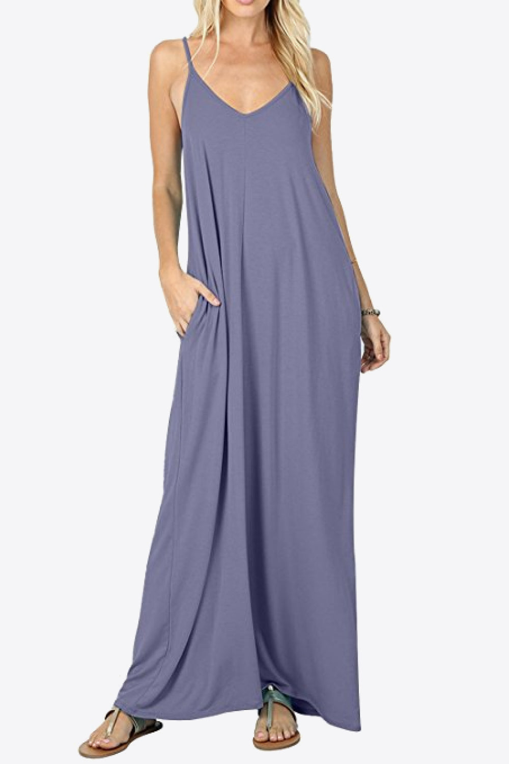 Spaghetti Strap V-Neck Pocket Maxi Dress