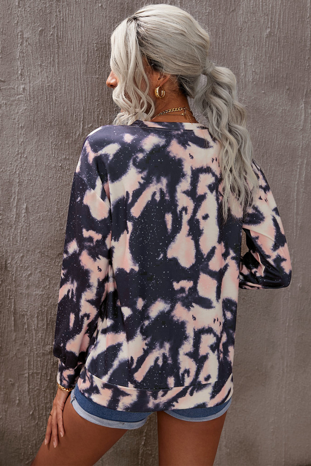 Tie-Dye Round Neck Dropped Shoulder Sweatshirt