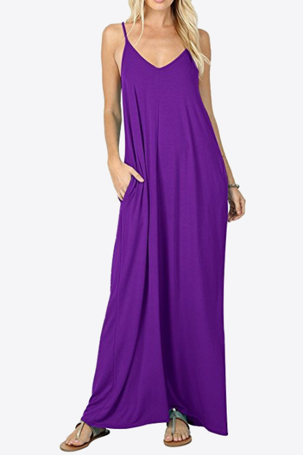 Spaghetti Strap V-Neck Pocket Maxi Dress