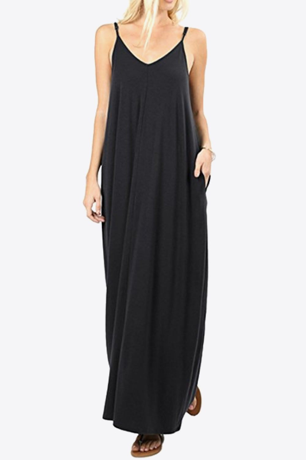 Spaghetti Strap V-Neck Pocket Maxi Dress