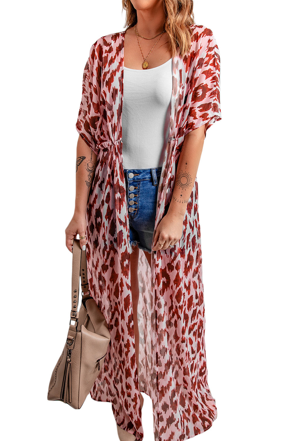 Animal Print Half Sleeve Duster Kimono