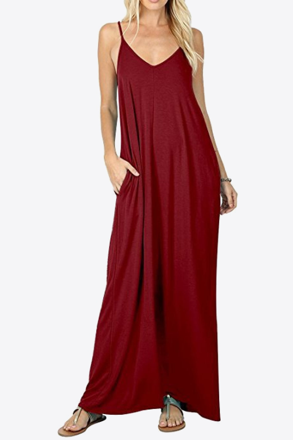 Spaghetti Strap V-Neck Pocket Maxi Dress