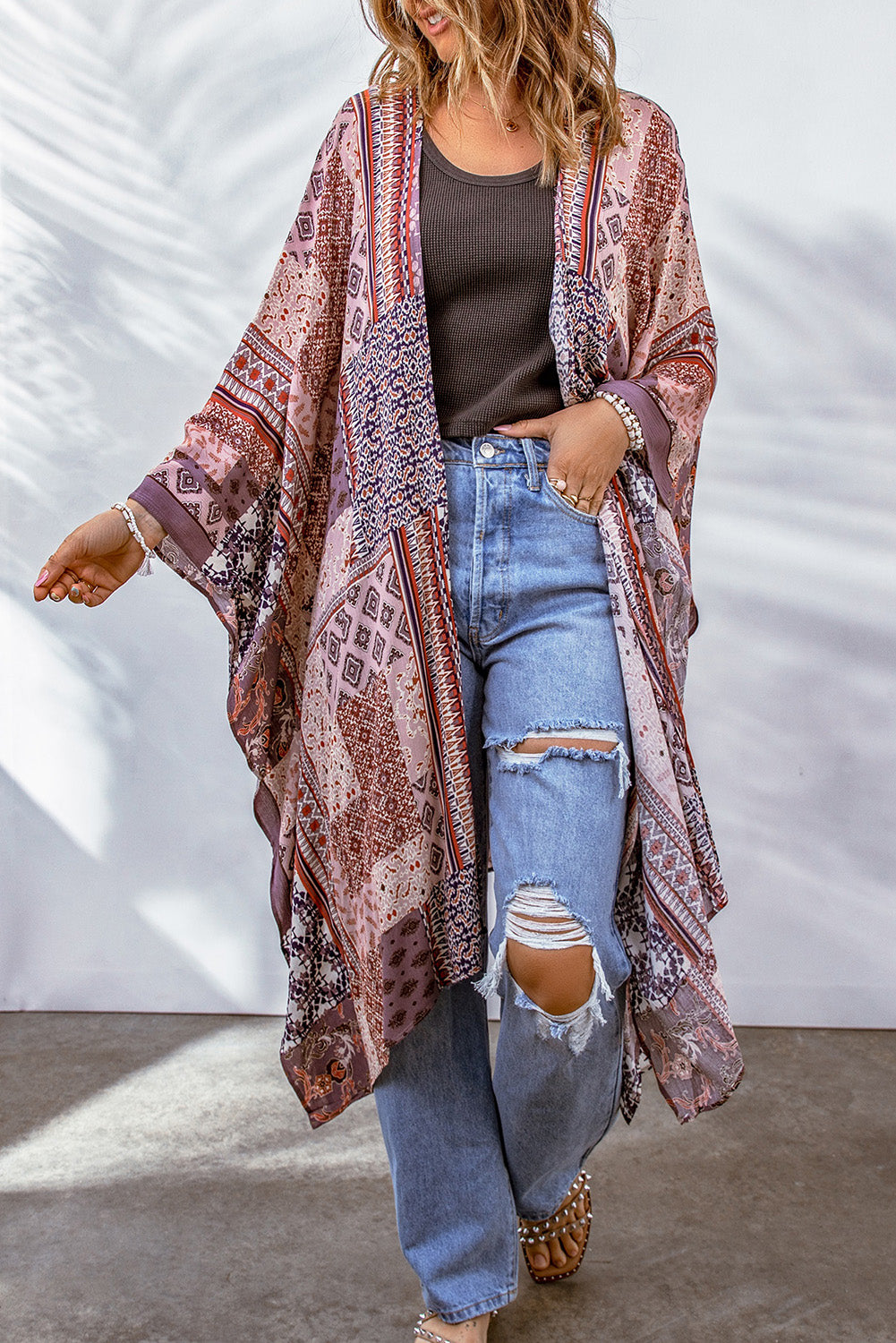 Patchwork Open Front Duster Kimono