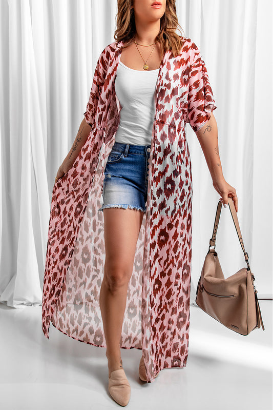 Animal Print Half Sleeve Duster Kimono