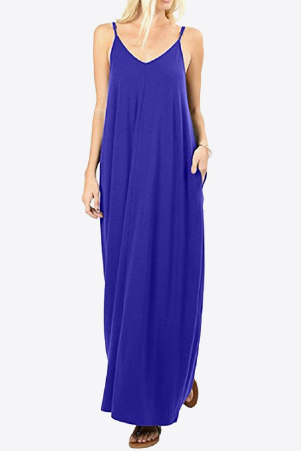 Spaghetti Strap V-Neck Pocket Maxi Dress