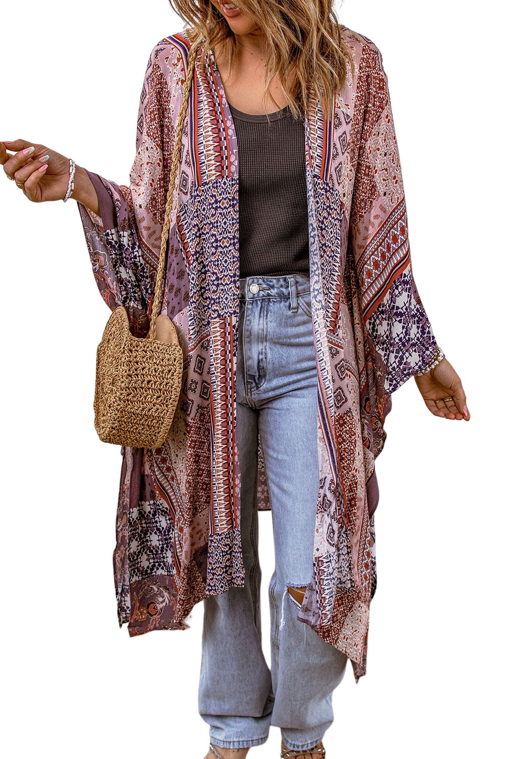 Patchwork Open Front Duster Kimono