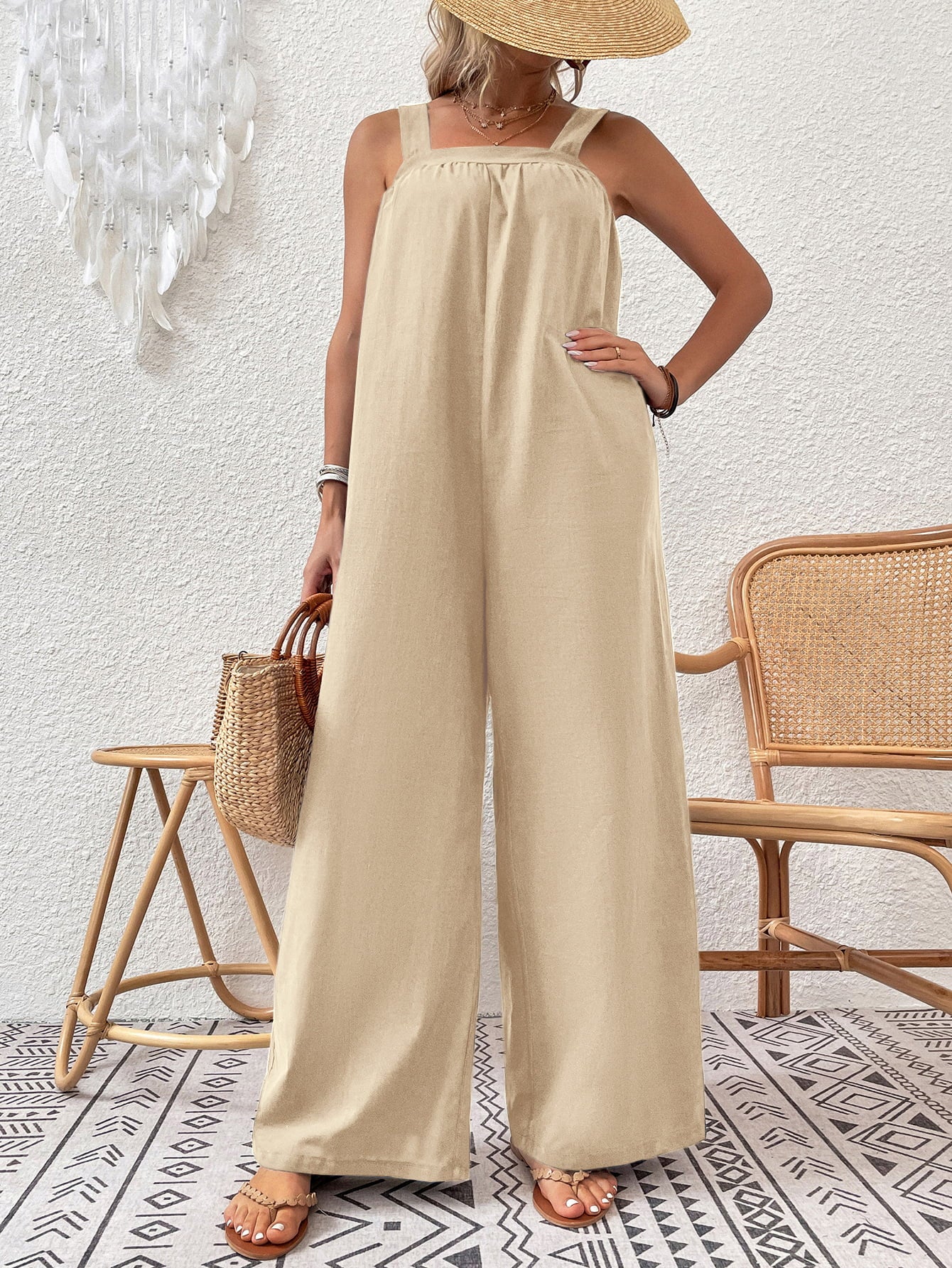 Square Neck Sleeveless Wide Leg Jumpsuit