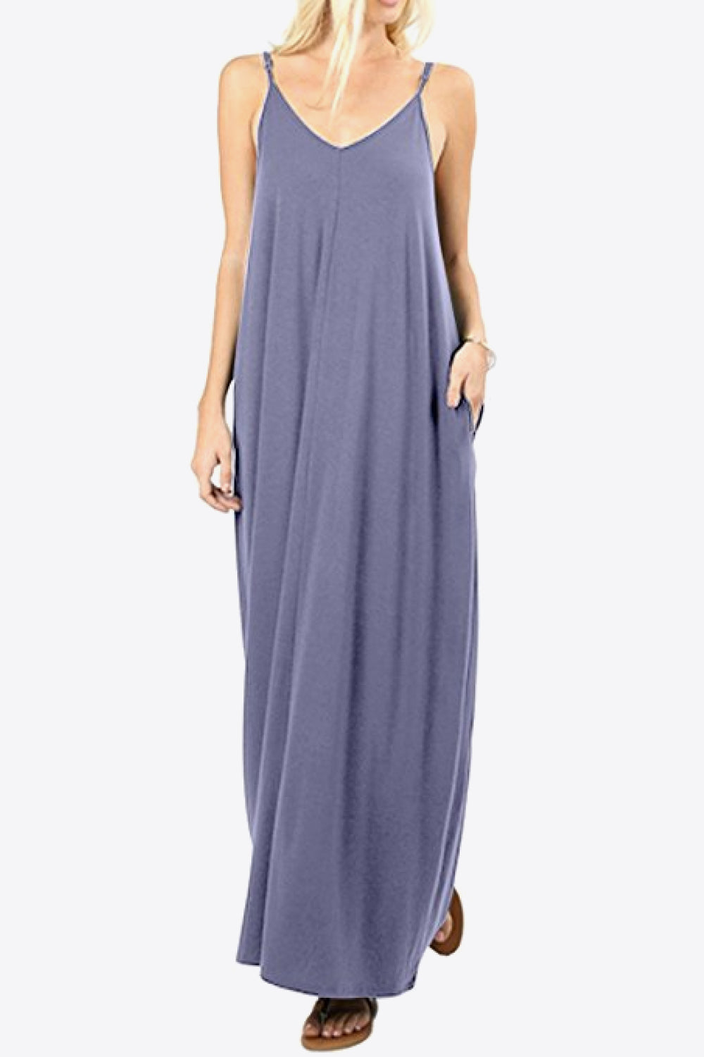 Spaghetti Strap V-Neck Pocket Maxi Dress