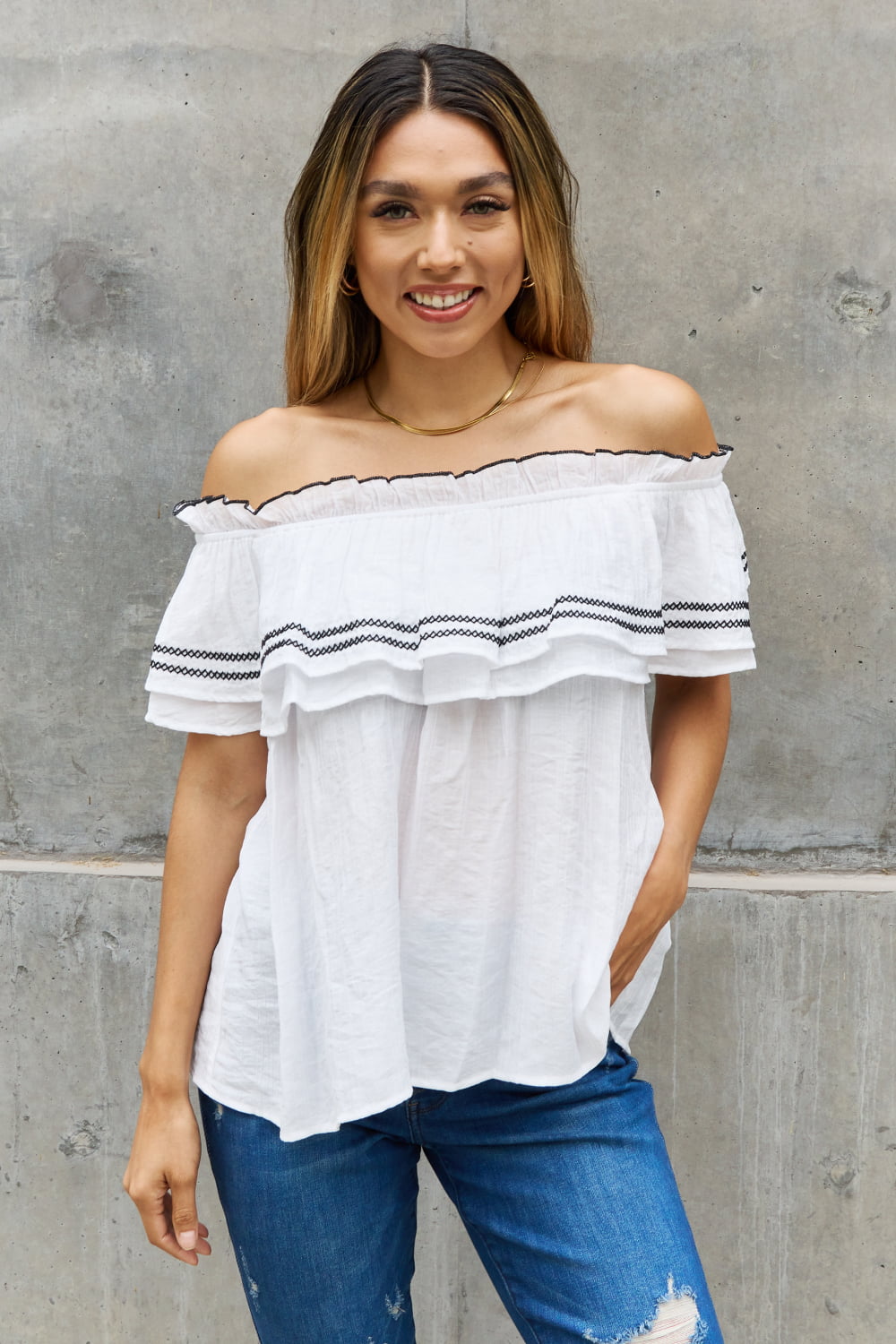 ODDI Full Size Off The Shoulder Ruffle Blouse