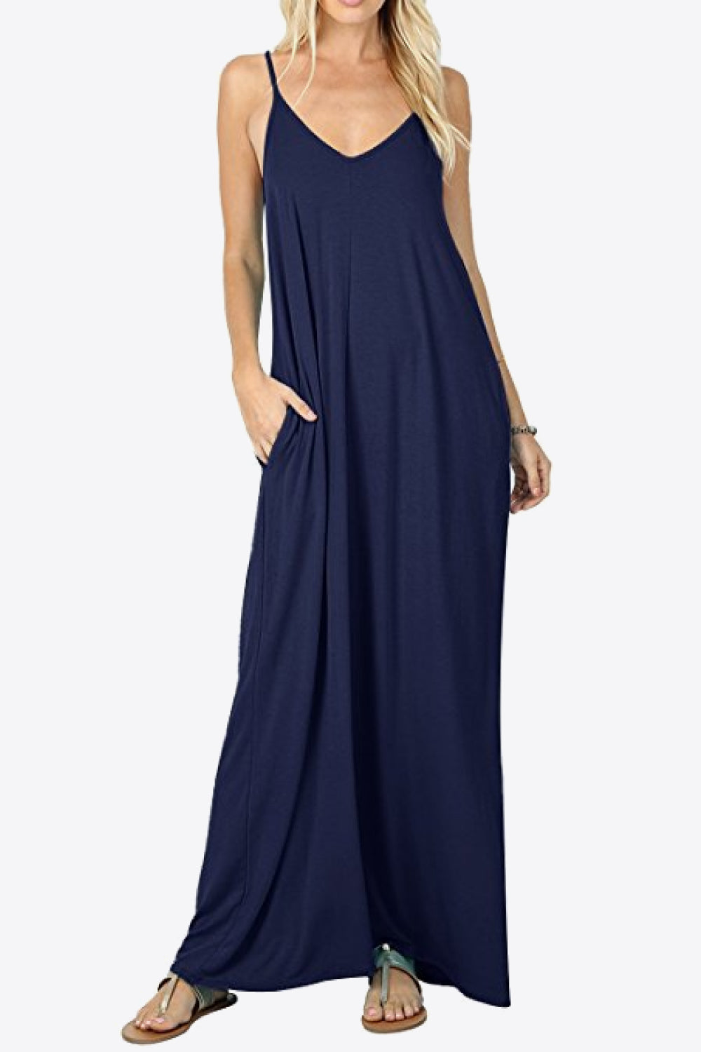 Spaghetti Strap V-Neck Pocket Maxi Dress